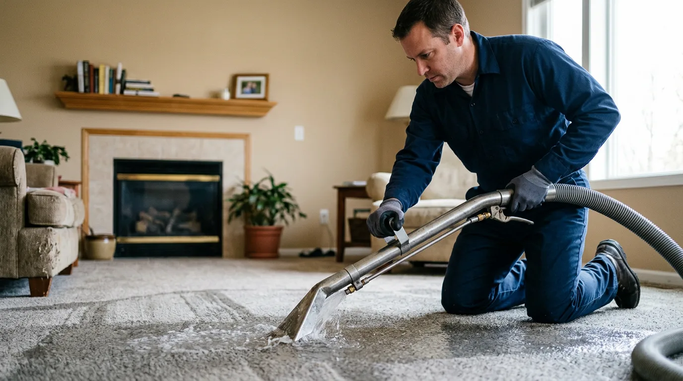 Water damage restoration technician working near New London, WI